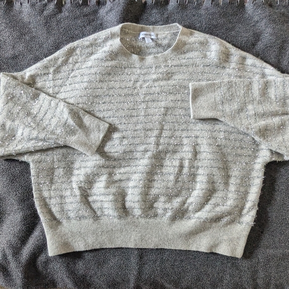 Nordstrom Metallic Stripe sweater, drop shoulder, grey & silver, Women's M - Picture 13 of 16